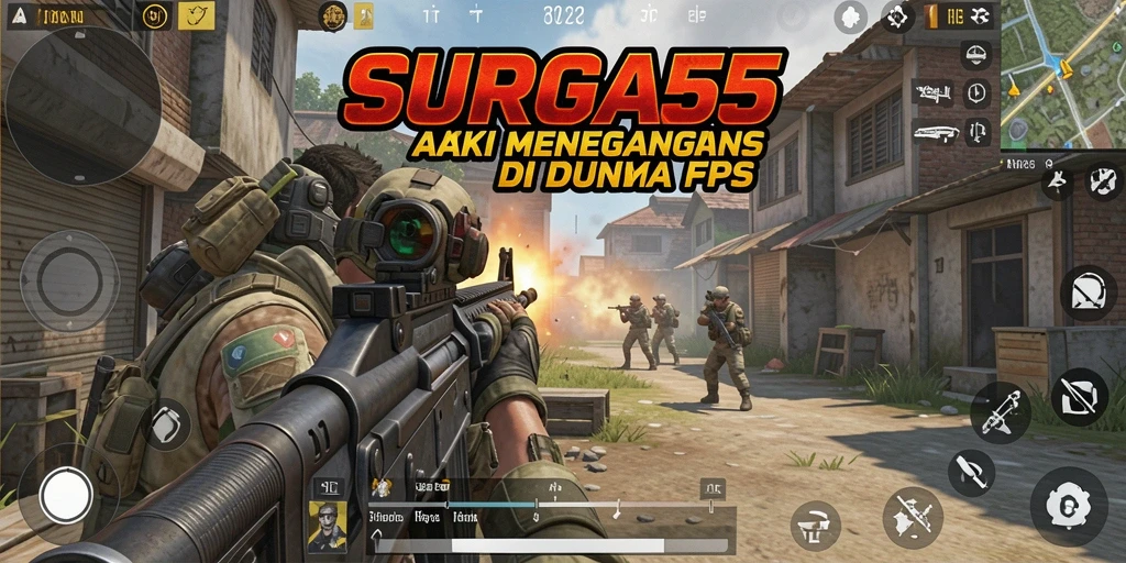 Gameplay seru dalam SURGA55 dengan aksi tembak-menembak yang intens.