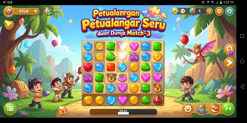 Tampilan menarik dari gameplay X168 Match-3 yang seru.